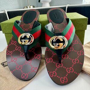 Gucci GG KIKA Stripe Slide Sandals Size 38 Italy, brand new